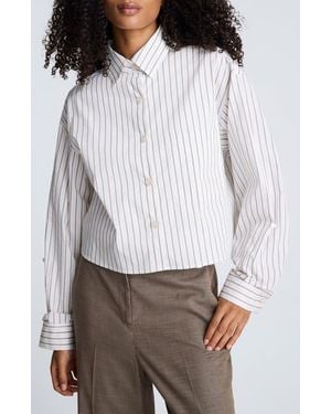 Kenneth Cole Stripe Crop Button-Up Shirt - White