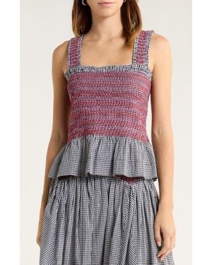 Damson Madder Ami Smocked Organic Cotton Peplum Camisole - Purple