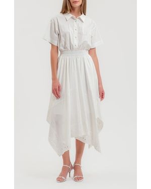 ZOE AND CLAIRE Handkerchief Hem Shirtdress - White