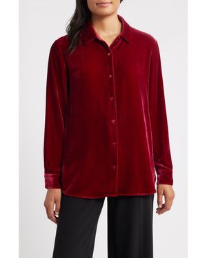 Eileen Fisher Velvet Button-Up Shirt - Red