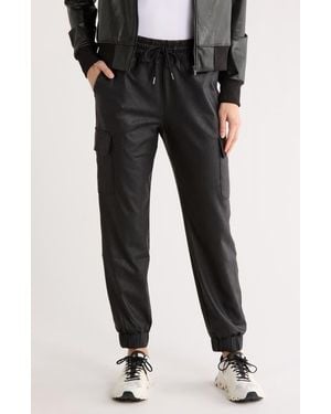 90 Degrees Lux Aviator Faux Leather Cargo Sweatpants - Black