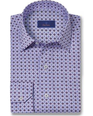 David Donahue Classic Fit Geometric Dress Shirt - Blue