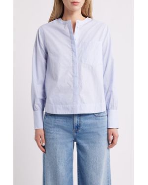 Caslon Metallic Pinstripe Cotton Blend Button-Up Shirt - Blue