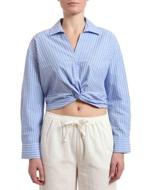 Mavi Stripe Twist Front Crop Button-Up Shirt - Blue