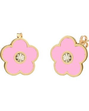 Gabi Rielle Agate & Cubic Zirconia Flower Stud Earrings - Pink