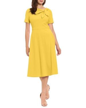 London Times Scuba Crepe Fit & Flare Dress - Yellow