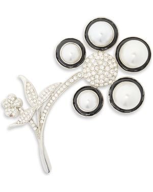 Kenneth Jay Lane Faux Pearl & Crystal Flower Pin - Metallic