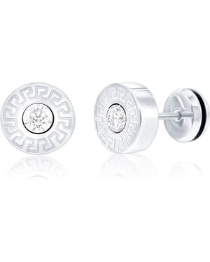 Black Jack Jewelry Cubic Zirconia Greek Key Round Stud Earrings - Metallic
