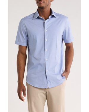 Bugatchi Short Sleeve Woven Button-Up Shirt - Blue