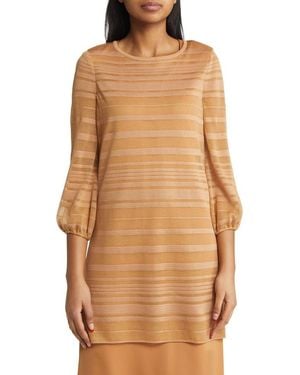 Misook Tonal Stripe Balloon Sleeve Tunic Sweater - Brown