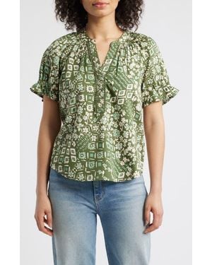 Wit & Wisdom Print Puff Sleeve Top - Green