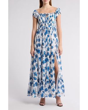 AREA STARS Floral Cap Sleeve Maxi Dress - Blue