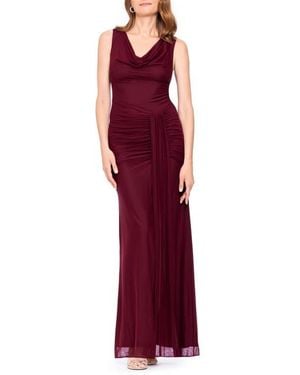 Betsy & Adam Drape Stretch Mesh Gown - Red