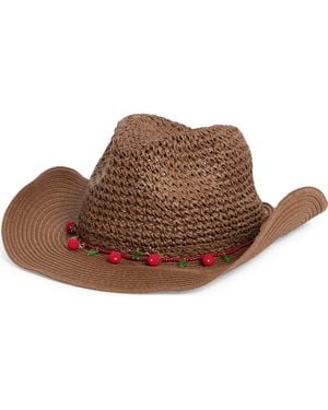 BCBGeneration Crochet Straw Cowboy Hat With Bead Trim - Brown