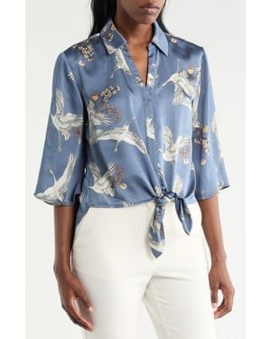 Pleione Print Tie Front Shirt - Blue
