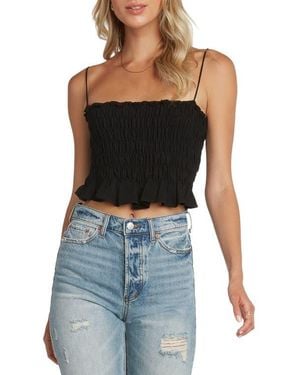 Matty M Smocked Linen Blend Crop Camisole - Blue