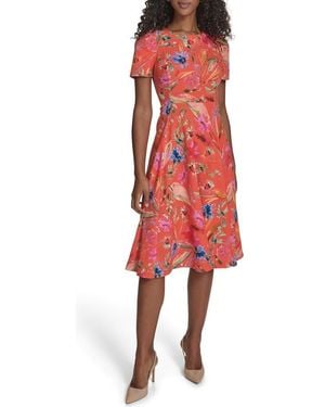Calvin Klein Floral Midi Dress - Red
