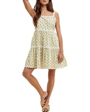 Wishlist Floral Rickrack Trim Tiered Dress - Yellow