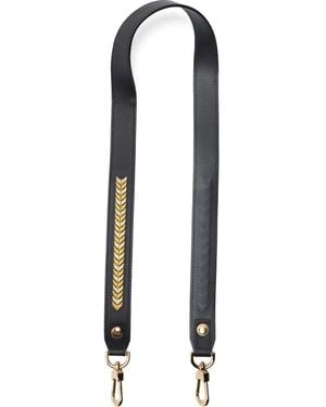 Longchamp Metallic Embroidered Leather Shoulder Strap - Black