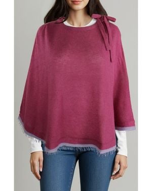 Portolano Merino Wool Blend Knit Poncho - Red