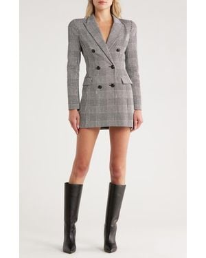 L'Agence Tora Glen Plaid Long Sleeve Blazer Dress - Gray