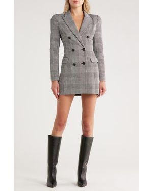 L'Agence Tora Glen Plaid Long Sleeve Blazer Dress - Gray