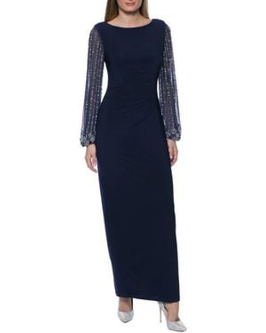 Marina Beaded Long Sleeve Maxi Gown - Blue
