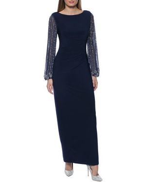 Marina Beaded Long Sleeve Maxi Gown - Blue