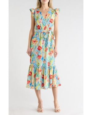 Sam Edelman Floral Flutter Sleeve Maxi Dress - Multicolor