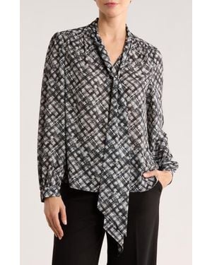 Gemma Jane Tie Neck Georgette Top - Gray