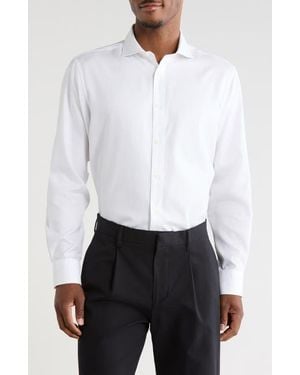 Bugatchi Axel Shaped Fit Micro Check Button-Up Shirt - White