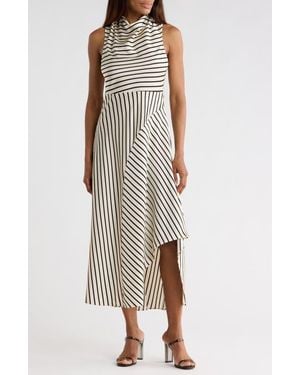 AREA STARS Divya Stripe Sleeveless Midi Dress - White