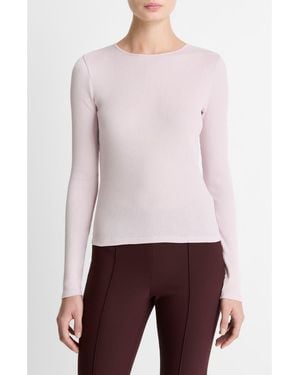 Vince Rib Pima Cotton Long Sleeve Crewneck T-Shirt - White