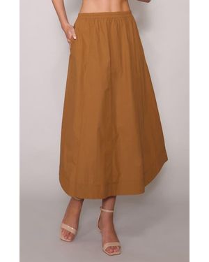 MELLODAY Round Hem Poplin Skirt - Brown