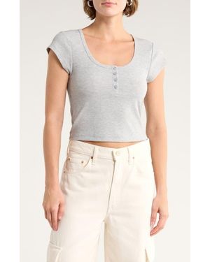 Abound Cap Sleeve Crop Organic Cotton & Cashmere Henley - Gray