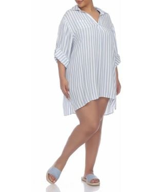 Boho Me Stripe Collared Shirtdress - Gray