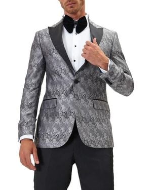 Ron Tomson Paisley Pattern Tuxedo Jacket - Gray