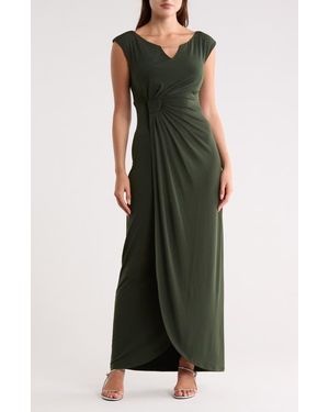 Connected Apparel Crystal Notch Side Ruched Gown - Black