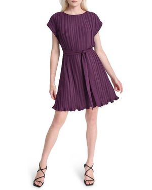 DKNY Short Sleeve Sunburst Pleated Dress - Purple