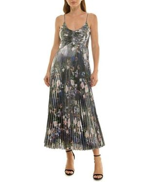 Nicole Miller Pleated Metallic Maxi Dress - Multicolor