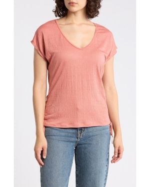 Max Studio Cap Sleeve Ruched Crinkled Knit Top - Pink