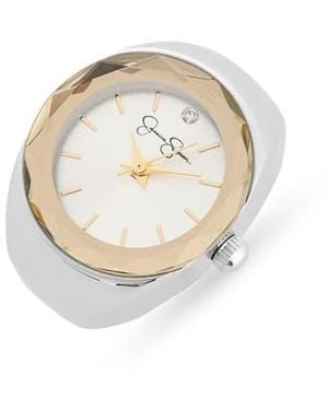 Jessica Simpson Two-Tone Faceted Bezel Ring Watch, 25Mm - White
