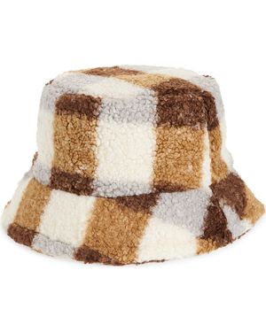 Tasha Plaid Fleece Bucket Hat - Brown