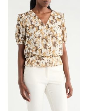 Pleione Puff Sleeve Peplum Top - Metallic
