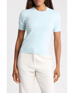 3.1 Phillip Lim Short Sleeve Cotton Blend Crepe Crewneck Sweater - Blue