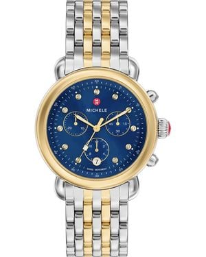 Michele Csx Two-Tone Diamond Bracelet Watch, 39Mm - Blue