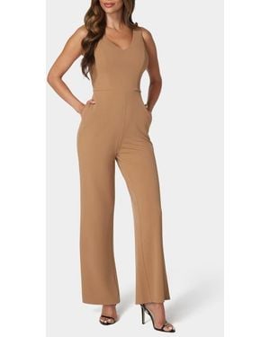 Bebe V-Neck Scuba Jumpsuit - Natural