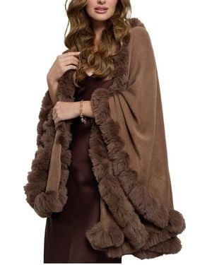 Saachi Faux Fur Trim Cape - Brown