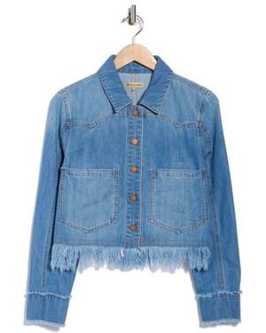 Democracy Chewed Hem Crop Denim Shacket - Blue