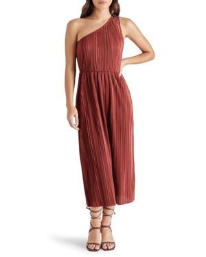 Steve Madden Plissé One-Shoulder Maxi Dress - Red